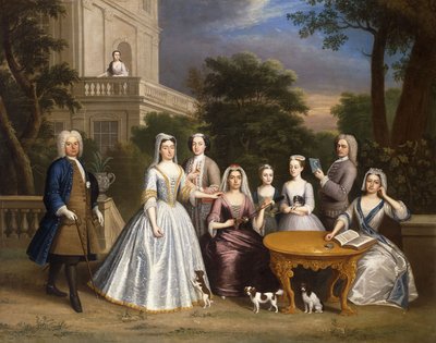 Gruppenporträt einer Familie, im Garten eines Landhauses von Benjamin Ferrers