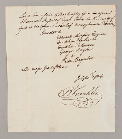 Konkurskommission, 20. Juli 1786 von Benjamin Franklin
