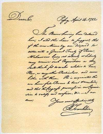 Brief von Benjamin Franklin an David Hartley MP, 14. April 1782 von Benjamin Franklin
