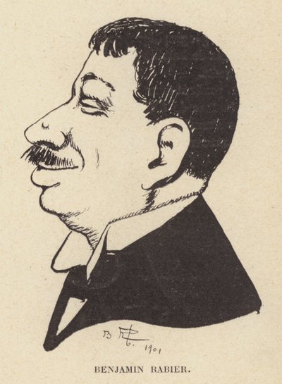 Karikatur-Selbstporträt des französischen Karikaturisten und Illustrators Benjamin Rabier von Benjamin Rabier