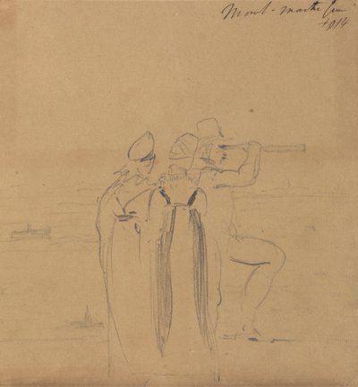 Studie eines Mannes, der durch ein Teleskop schaut, begleitet von zwei Frauen von Benjamin Robert Haydon