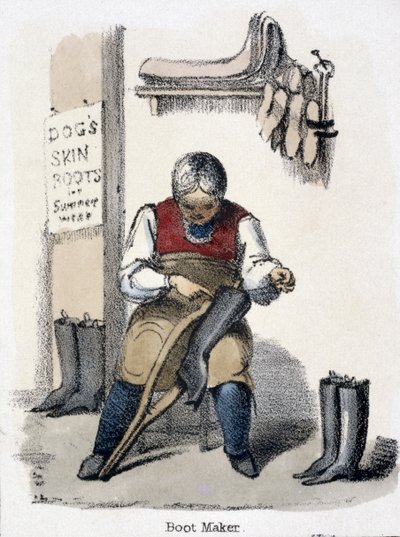Der Schuhmacher, aus Der Hund in Grafische Illustrationen von Tieren - Ihre Nützlichkeit für den Menschen während ihres Lebens und ihre Verwendung nach dem Tod, ca. 1845 von Benjamin Waterhouse Hawkins