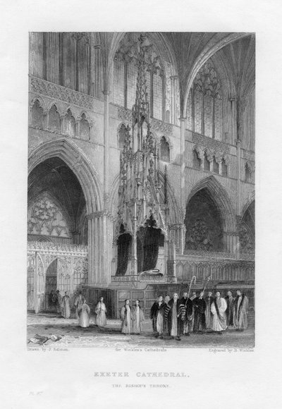 Der Bischofsthron, Exeter Cathedral, Devon, um 1836-1842 von Benjamin Winkles