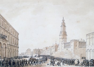 Beerdigung eines französischen Offiziers in Weimar, Oktober 1806 (Zeichnung) von Benjamin Zix