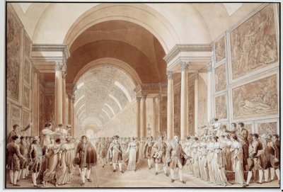 Ansicht des Brautzugs von Napoleon I. mit Erzherzogin Marie Louise von Habsburg-Lothringen, 2. April 1810 in der Grande Galerie du Louvre von Benjamin Zix