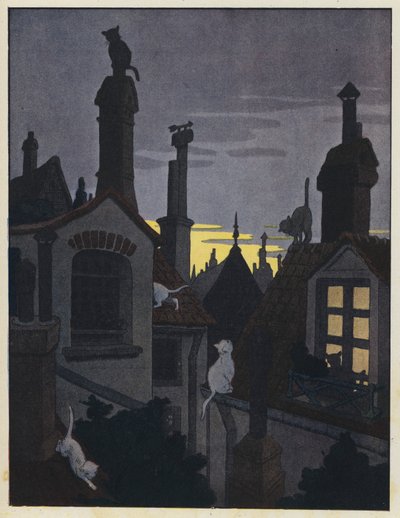 Katzen auf Dächern bei Nacht von Benjamin Rabier