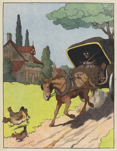 Hühner erschreckt von einem Pferdewagen von Benjamin Rabier