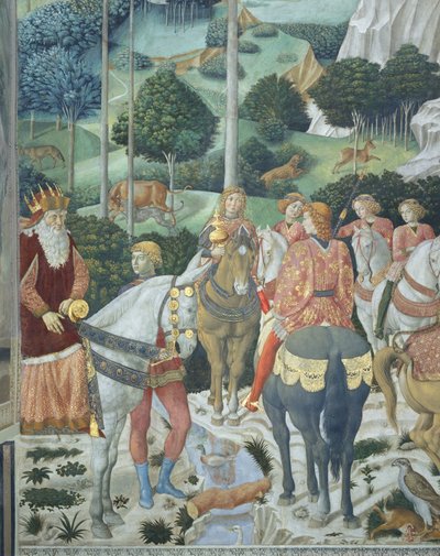 Giuseppe, der Patriarch von Konstantinopel, als einer der Heiligen Drei Könige, Detail aus dem Zyklus der Reise der Heiligen Drei Könige in der Kapelle, ca. 1460 (Fresko) von Benozzo di Lese di Sandro Gozzoli