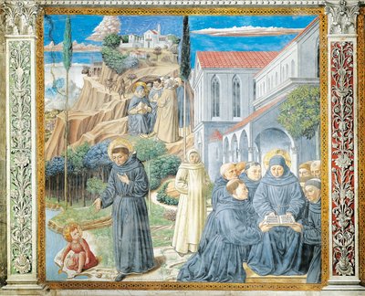 Der heilige Augustinus gibt den Mönchen die Regel und spricht mit dem Jesuskind über die Heilige Dreifaltigkeit (Detail aus den Geschichten des heiligen Augustinus) von Benozzo di Lese di Sandro Gozzoli