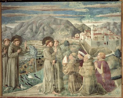 St. Franziskus predigt den Vögeln und segnet Montefalco, 1452 von Benozzo di Lese di Sandro Gozzoli