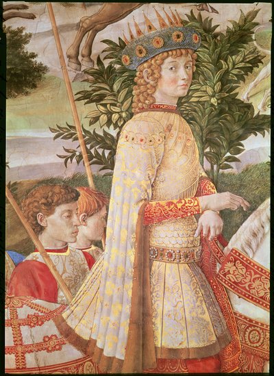Der Zug der Heiligen Drei Könige, der Zug angeführt von Lorenzo dem Prächtigen in der Gestalt des Magus Caspar (Detail) von Benozzo di Lese di Sandro Gozzoli