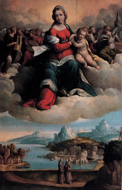 Madonna und Kind in Herrlichkeit mit den Heiligen Antonius von Padua und Franziskus von Benvenuto Tisi da Garofalo
