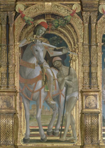 St. Martin teilt seinen Mantel mit dem Bettler (Detail) von Bernadino Jacobi Butinone