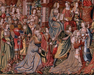 Flämischer Wandteppich. Serie Die Ehren. Gerechtigkeit. Neunter Wandteppich in der Serie. Modellzeichner aus dem Kreis von Bernard van Orley und Jan Gossaert (Mabuse). Herstellung Pieter van Aelst, Brüssel. Ca. 1550. Stoff Gold, Silber von Bernaert van (circle of) Orley
