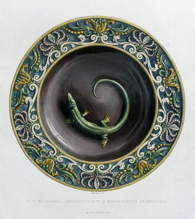 Teller mit Eidechse - aus „The work of Bernard Palissy“ von C. Delange und C. Borneman, Paris von Bernard (after) Palissy