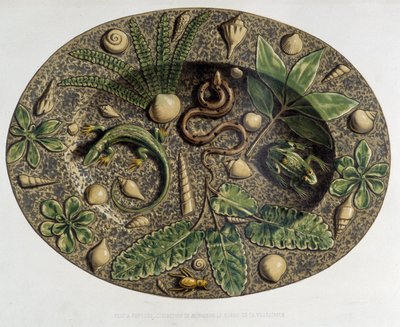 Reptilienplatte - Keramikplatte, in „The work of Bernard Palissy“ von C. Delange und C. Borneman, Paris von Bernard (after) Palissy
