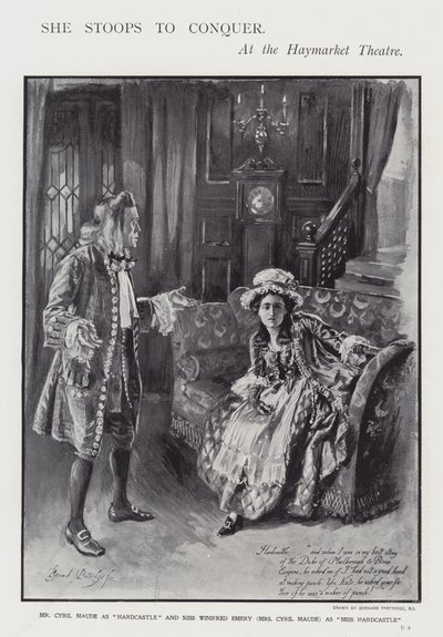 Eine Aufführung von Oliver Goldsmiths Komödie She Stoops to Conquer im Haymarket Theatre, London von Bernard (after) Partridge