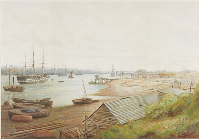 Eine geschäftige Flussszene mit zahlreichen Schiffen von Bernard Benedict Hemy