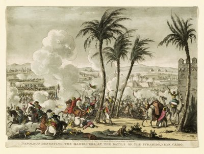 Napoleon besiegt die Mameluken in der Schlacht bei den Pyramiden, nahe Kairo, graviert von George Cruikshank, 1823 von Bernard Edouard Swebach