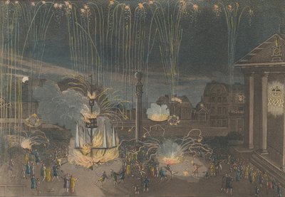 Eine perfekte Beschreibung des Feuerwerks in Covent Garden, das auf Kosten von..., 1809 durchgeführt wurde von Bernard Lens