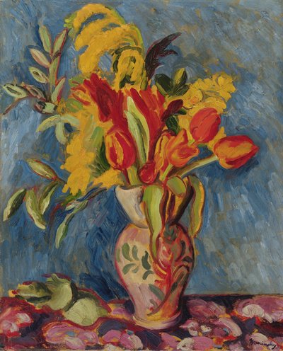 Stillleben mit Blumen in einem Krug, ca. 1920 von Bernard Meninsky