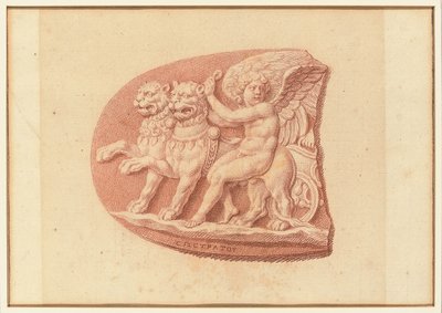Eines von vier Studien nach Kameen, drei mit klassischen Profilporträts und eines mit einem fragmentarischen Relief von Amor und zwei Löwen, die einen Wagen ziehen von Bernard Picart