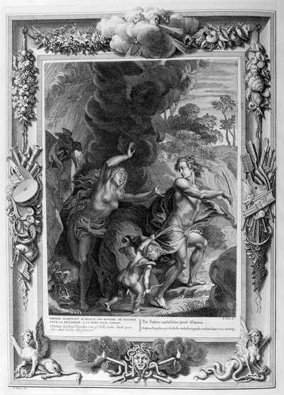 Orpheus führt Eurydike aus der Hölle, schaut zurück und verliert sie für immer, 1733 von Bernard Picart