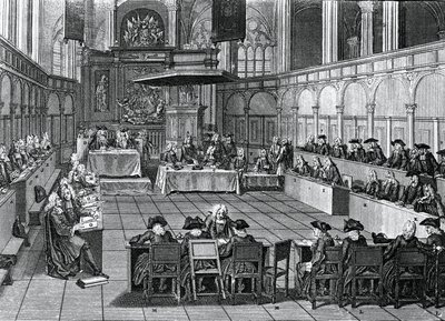 Protestantische Synode, die 1730 in der Nieuwe Kerk (Neue Kirche) in Amsterdam, Niederlande, abgehalten wurde, Gravur von Bernard Picart (1673-1733) von Bernard Picart