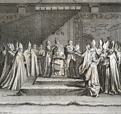 Feierliche Inauguration des Pontifikats: Krönung des Papstes) Gravur aus "Illustration religiöser Zeremonien und Bräuche aller Völker der Welt" von Bernard Picart (1723-1743) von Bernard Picart