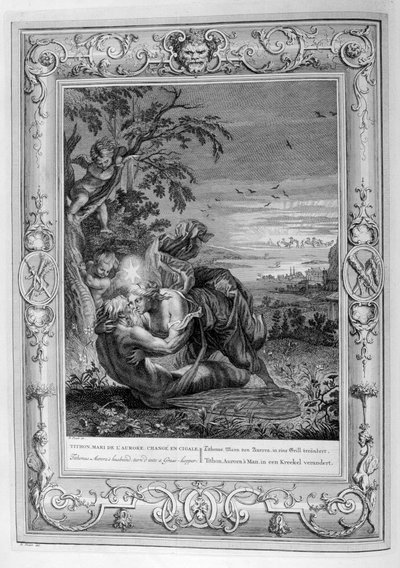 Tithonus, Auroras Ehemann, in eine Heuschrecke verwandelt von Bernard Picart