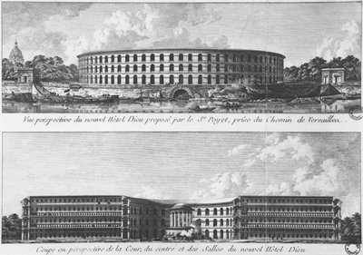 Projekt für die Verlegung eines neuen Hotel-Dieu auf die Ile aux Cygnes, Paris, ca. 1787 von Bernard Poyet