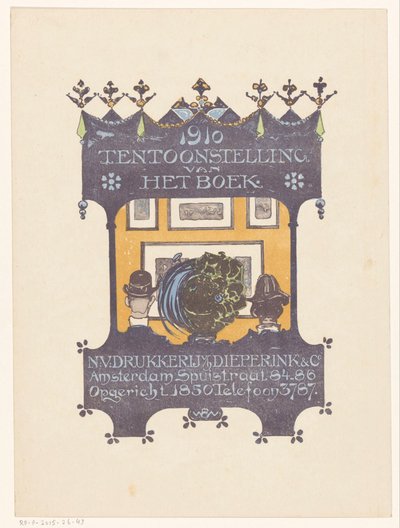 Werbung für die Amsterdamer Stein- und Buchdruckerei Dieperink & Co (1910 Tentoonstelling van het boek) von Bernard Willem Wierink