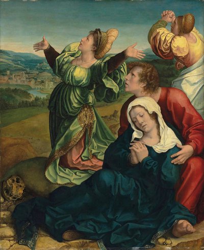 Die drei Marias und Johannes der Evangelist am Fuß des Kreuzes von Bernard van Orley