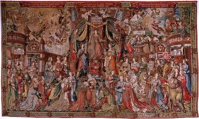 Flämischer Wandteppich. Serie Die Ehren. Gerechtigkeit (La Justicia, Los Honores). Neunter Wandteppich der Serie. Modell Zeichner aus dem Kreis von Bernard van Orley und Jan Gossaert (Mabuse). Herstellung Pieter van Aelst, Brüssel. Ca 1550. Stoff Gold, Sil von Bernard van Orley