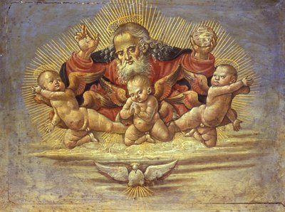 Teil eines Altars mit Gott dem Vater und drei Engeln von Bernardino Fungai