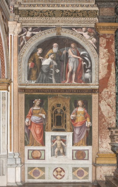 Alessandro Bentivoglio mit Heiligen und darunter Heilige Rosa und Heilige Justina (Detail) von Bernardino Luini