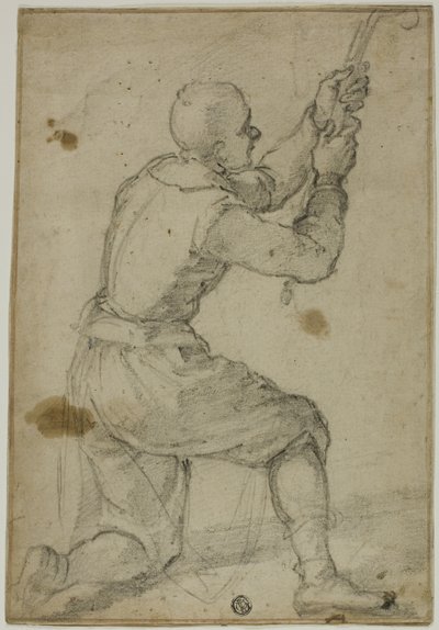 Mann auf gebeugtem Knie, der an einem Seil zieht von Bernardino Poccetti
