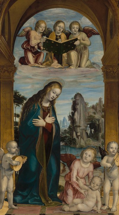 Madonna, das Kind anbetend, mit musizierenden Engeln von Bernardino Zenale