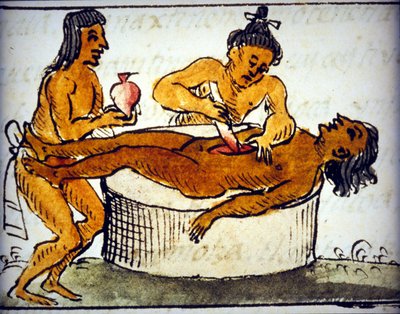 Menschenopfer: Ritualopfer bei den Azteken. Aus einem Manuskript von Bernardino de Sahagun von Bernardino de Sahagun