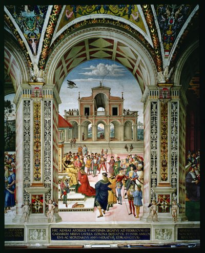 Aeneas Sylvius Piccolomini wird 1442 von Friedrich III. zum Dichter gekrönt von Bernardino di Betto Pinturicchio