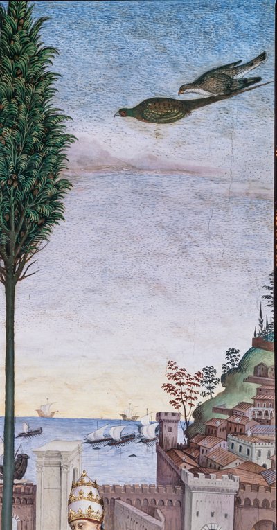 Piccolomini-Bibliothek, Südwestwand: „Pius II. segnet die Flotte, die sich auf den Weg ins Heilige Land macht“ von Bernardino di Betto Pinturicchio