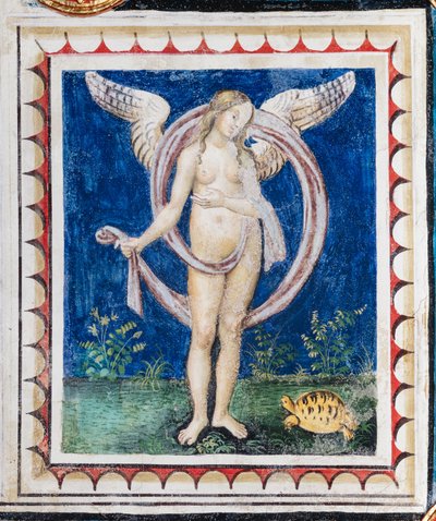 Die Piccolomini-Bibliothek, die Decke, Tafel mit Allegorie der Vorsehung, Fresko von Bernardino di Betto, bekannt als Pinturicchio von Bernardino di Betto Pinturicchio