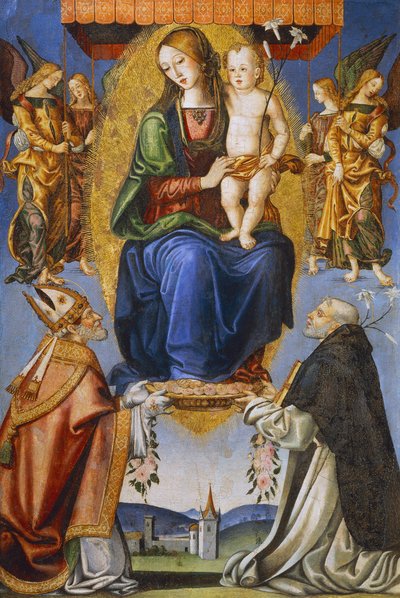 Madonna mit Kind und den Heiligen Severino und Dominikus von Bernardino di Mariotto