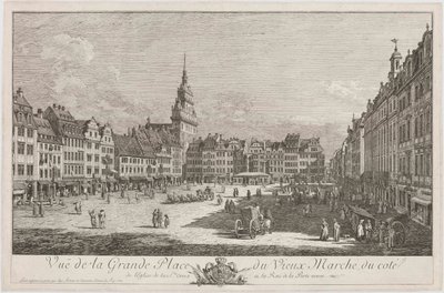 Der Altmarkt zu Dresden von der Schlossstraße aus, Blatt der Folge "Dresdner Veduten" von Bernardo Bellotto