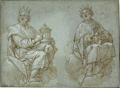 Zwei sitzende Könige von Juda; Josia und Hiskia von Bernardo Castello