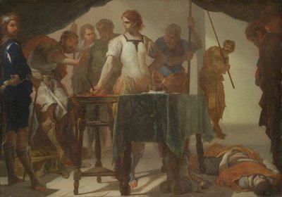 Mucius Scaevola konfrontiert König Porsenna von Bernardo Cavallino