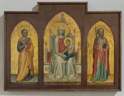 Madonna mit Kind beim Lesen: St. Peter und Paul von Bernardo Daddi