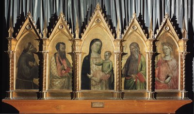 Jungfrau und Kind mit den Heiligen Franziskus, Bartholomäus, Johannes und Katharina von Alexandria von Bernardo Daddi