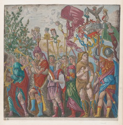 Blatt 7: Prozession von Musikern und anderen mit Standarten, aus Der Triumph des Julius, 1599 von Bernardo Malpizzi