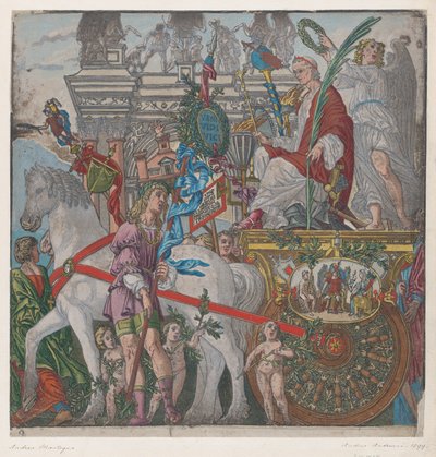 Blatt 9: Julius Caesar in seinem von Pferden gezogenen Wagen, aus Der Triumph des Julius Caesar von Bernardo Malpizzi